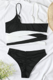 Black White Fashion Sexy Solid Patchwork Backless Swimwears (With Paddings)
