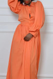 Tangerine Casual Elegante Solid Patchwork Buckle Turndown Colletto Camicia Dress Abiti