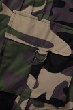 Blaue, lässige, Camouflage-Print-Patchwork-Hosen mit hoher Taille und geradem Volldruck