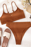 Trajes de baño sin espalda sólidos sexy de moda marrón (con rellenos)