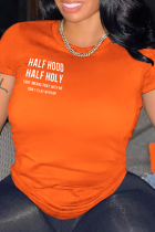 Orange Mode-Street-Print-Patchwork-Buchstabe-O-Ausschnitt-T-Shirts