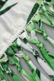Vert Sexy Imprimer Tassel Bandage Dos Nu Halter One Step Jupe Robes