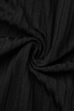 Vestidos de saia lápis preto sexy de patchwork sólido com gola O