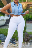 Jeans de mezclilla flacos de cintura alta de patchwork sólido casual de moda blanco