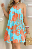 Gradient Color Fashion Casual Print Bandage Backless Halter Robe sans manches Robes