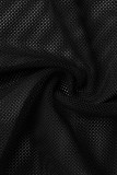 Babado preto sexy de patchwork sólido transparente plus size