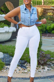 Jeans en denim skinny taille haute en patchwork uni décontracté à la mode blanche