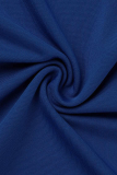 Blauwe sexy effen patchwork strapless mouwloze tweedelig broek