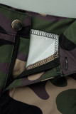 Verde escuro estampa casual camuflagem estampa patchwork cintura alta reta estampa completa