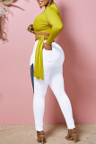 White Fashion Casual Print Patchwork High Waist Skinny Denim Jeans