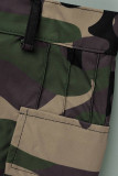 Темно-зеленый Повседневный принт Камуфляжный принт Пэчворк Высокая талия Прямые штаны с полным принтом