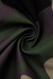 Hellgrüne, lässige, Camouflage-Print-Patchwork-Hosen mit hoher Taille und geradem Volldruck