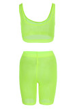Lake Green Sexy Solid Patchwork See-through U Neck Sleeveless Two Pieces