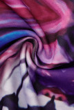rosa púrpura casual estampado patchwork hebilla cuello vuelto manga corta dos piezas