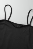 Черный сексуальный однотонный лоскутный ремешок с кисточками без рукавов из двух частей
