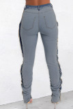 Babyblauwe mode casual effen patchwork spleet hoge taille denim jeans