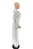 Белые модные сексуальные однотонные лоскутные платья с отложным воротником и длинными рукавами