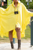 Желтое модное повседневное однотонное лоскутное платье-рубашка с отложным воротником Платья больших размеров