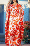 Vestido longo roxo moda casual estampa patchwork decote em v