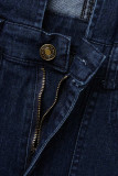 Il pagliaccetto di jeans skinny a maniche corte con scollo a V scavato alla moda sexy blu da cowboy