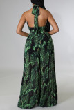 Зеленые модные сексуальные бинты с принтом и открытой спиной, обычные комбинезоны с лямкой на шее (без пояса)