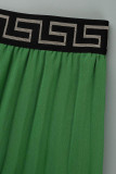 Verde moda sexy estampa patchwork sem costas decote em U sem mangas duas peças
