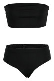 Maillots de bain dos nu solides sexy à la mode noire (sans rembourrage)