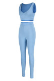Bleu clair Sexy Casual Sportswear Solid Gilets Pantalon Col V Sans Manches Deux Pièces