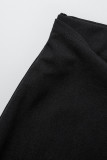 ブラックセレブリティソリッドバンデージパッチワークスリットOネック半袖ツーピース