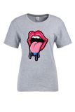 Grey Fashion Casual Lips Printed Patchwork O Neck T-Shirts