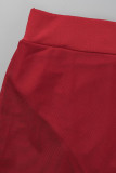 Red Sexy Solid Patchwork See-through Regular High Waist Pencil Solid Color Bottoms