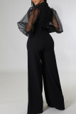 Zwarte casual elegante effen patchwork rechte jumpsuits met V-hals