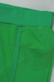 Pantaloni tinta unita a vita alta regolari trasparenti con patchwork tinta unita verde