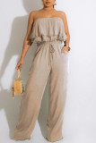 White Casual Solid Patchwork Strapless Straight Jumpsuits