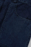 Ковбойский синий модный сексуальный однотонный бандажный комбинезон с v-образным вырезом и коротким рукавом, обтягивающий джинсовый комбинезон