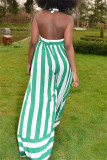 Green Sexy Casual Striped Print Bandage Backless Halter Regular Jumpsuits