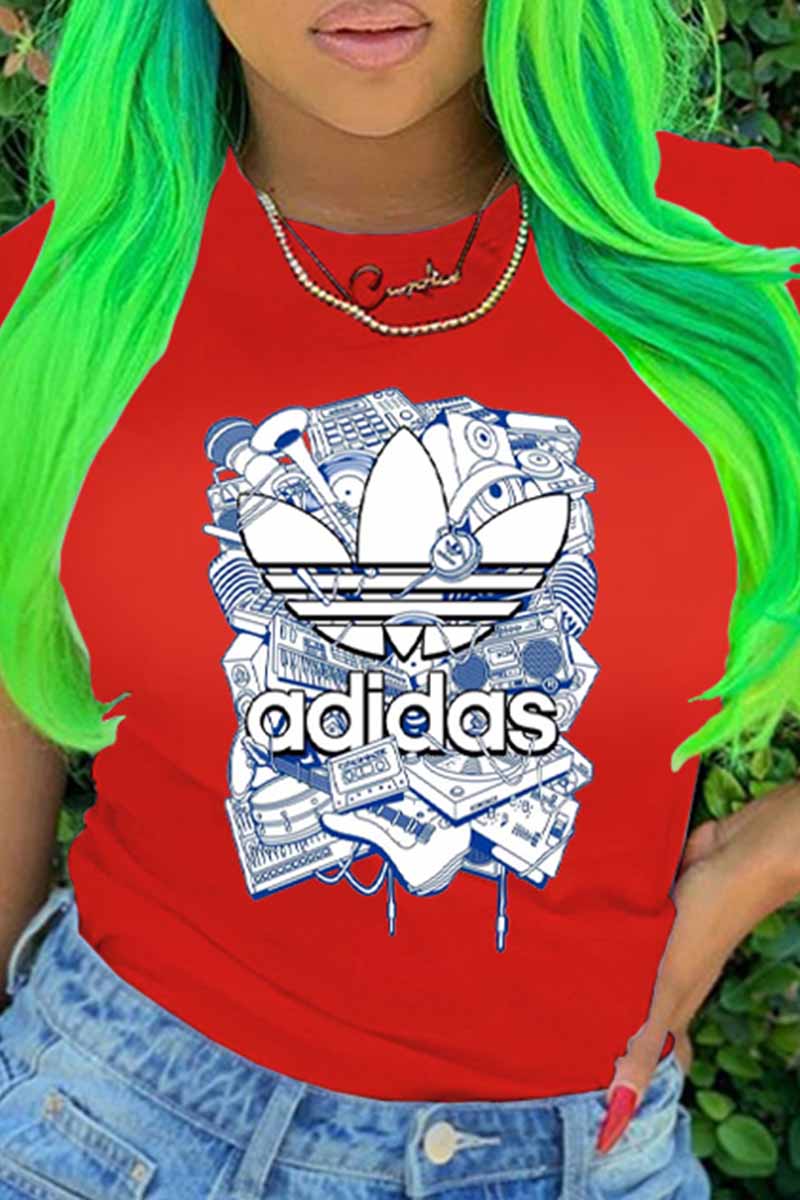 

Red Fashion Street Print Letter O Neck T-Shirts