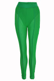 Grüne, sexy, solide, durchsichtige Patchwork-Höschen mit normaler hoher Taille und einfarbigem Bleistift