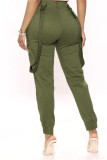 Pantaloni patchwork convenzionali a vita alta casual tinta unita verde alla moda