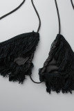 Черный модный сексуальный однотонный бинт в стиле пэчворк с открытой спиной Холтер без рукавов из двух частей