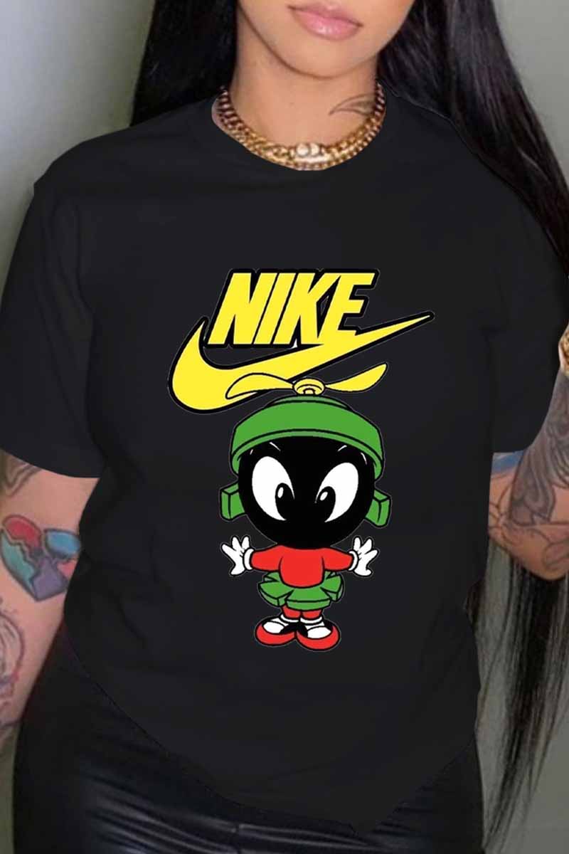 

Black Fashion Casual Print Patchwork O Neck T-Shirts
