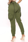 Grüne, modische, lässige, solide Patchwork-Hose mit hoher Taille, herkömmliche Patchwork-Unterteile