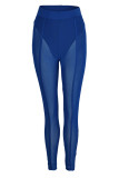 Blue Sexy Solid Patchwork See-through Regular High Waist Pencil Solid Color Bottoms