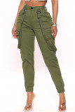 Green Fashion Casual Solid Patchwork Regular High Waist Conventional Patchwork Bottoms