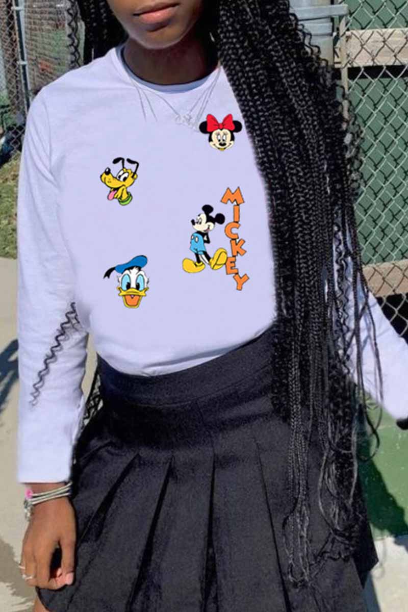 

White Fashion Street Character Patchwork O Neck Tops