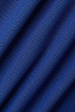Bleu Sexy Patchwork Solide Transparent Crayon Taille Haute Régulier Bas De Couleur Unie