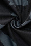 ブラックホワイトファッションカジュアルプリントベーシックOネック半袖ツーピース