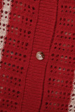 Красный модный повседневный однотонный пэчворк с отложным воротником и длинным рукавом из двух частей