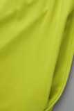 Verde fluorescente casual patchwork sólido gola oblíqua manga curta duas peças
