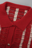 Colarinho vermelho moda casual patchwork sólido manga longa duas peças